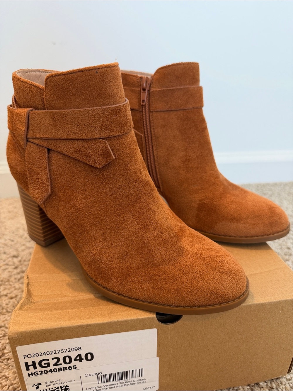 Women's Suede Ankle Booties with Side Zip - Rust Size 6.5